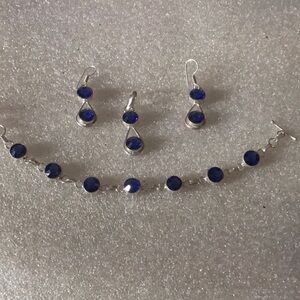 Silver-Blue Bracelet and Earring pendent Set